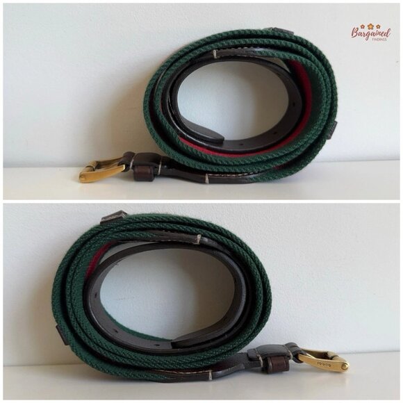 Auth Gucci Web Green/Red Canvas Brown Leather Gold Buckle Belt 90/36 - Picture 9 of 14